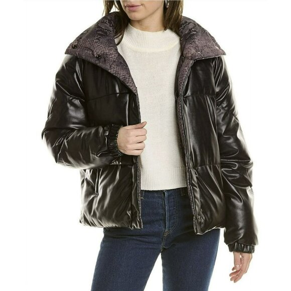 Blank NYC $198 Reversible Puffer Jacket Black Snakeskin Size Small NWT - Picture 1 of 10